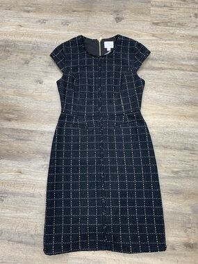 JB by Julie Brown Black Windowpane Cap-Sleeve Sheath Dress